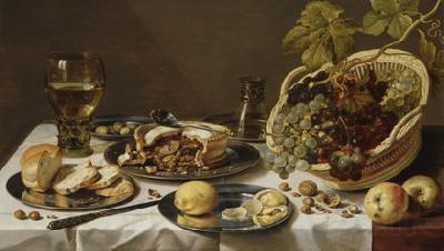 Pieter Claesz Tabletop Still Life with Mince Pie and Basket of Grapes Norge oil painting art